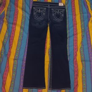 True Religion Disco Becky Big T Vintage Denim Blue Jeans Rhinestone Buttons